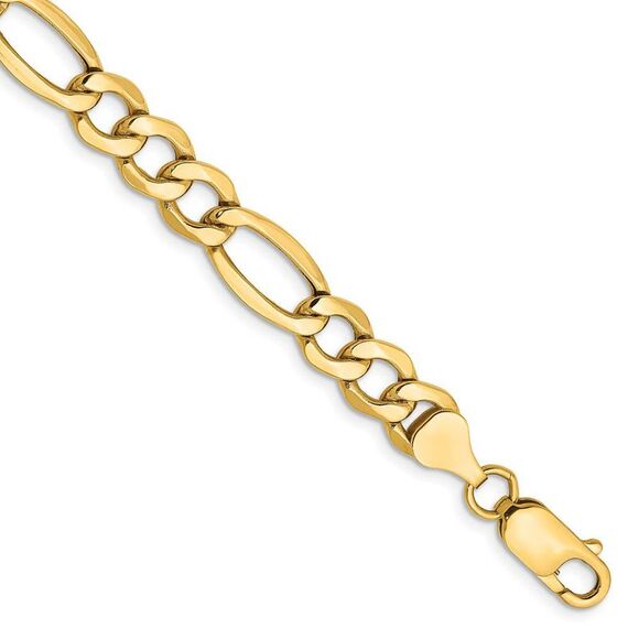 Men's 7.3mm 14k Yellow Gold Hollow Figaro Chain Bracelet 8 Inch